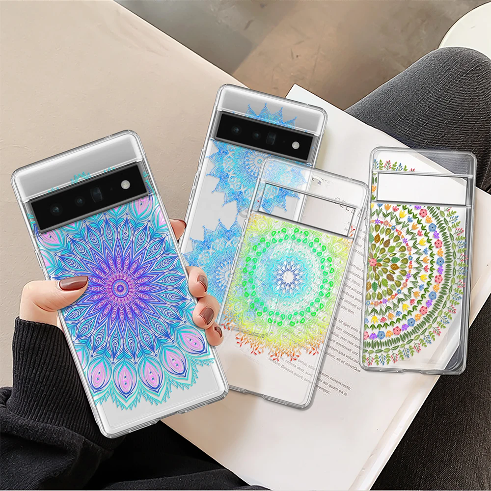 

Mandala Flower Case for Google Pixel 7Pro 7 6a 6 6Pro 5 5a 5G 4XL 4 2 3XL 2XL 3 3a 3aXL 4a Transparent Soft Silicon Bumper