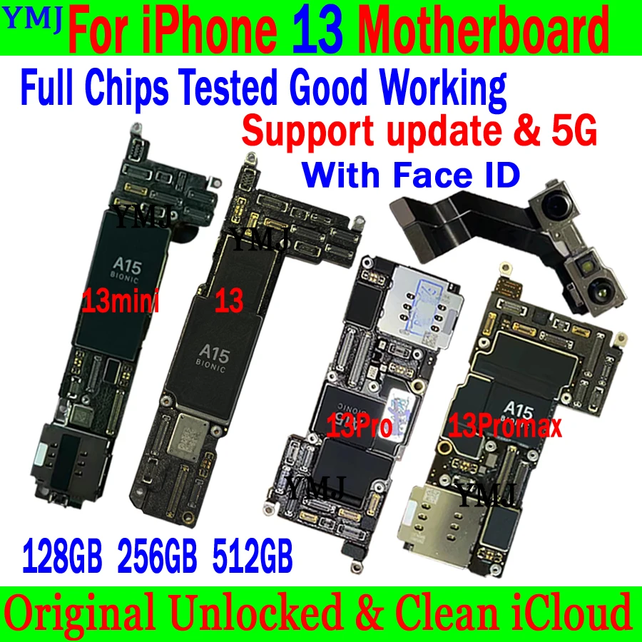 

Original Unlock For iPhone 13 Pro Max/13 Mini Motherboard 128GB 256GB 512GB No iCloud logic board 100% Tested Support Update&5G