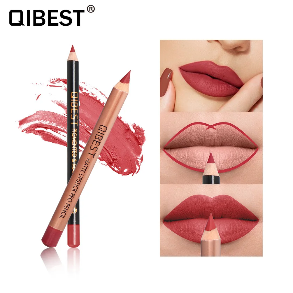 QIBEST Lipstick Pen + Lip Liner Combination Set Matte Matte Waterproof Lipstick Pen Waterproof Lip Pencil 15 Colors
