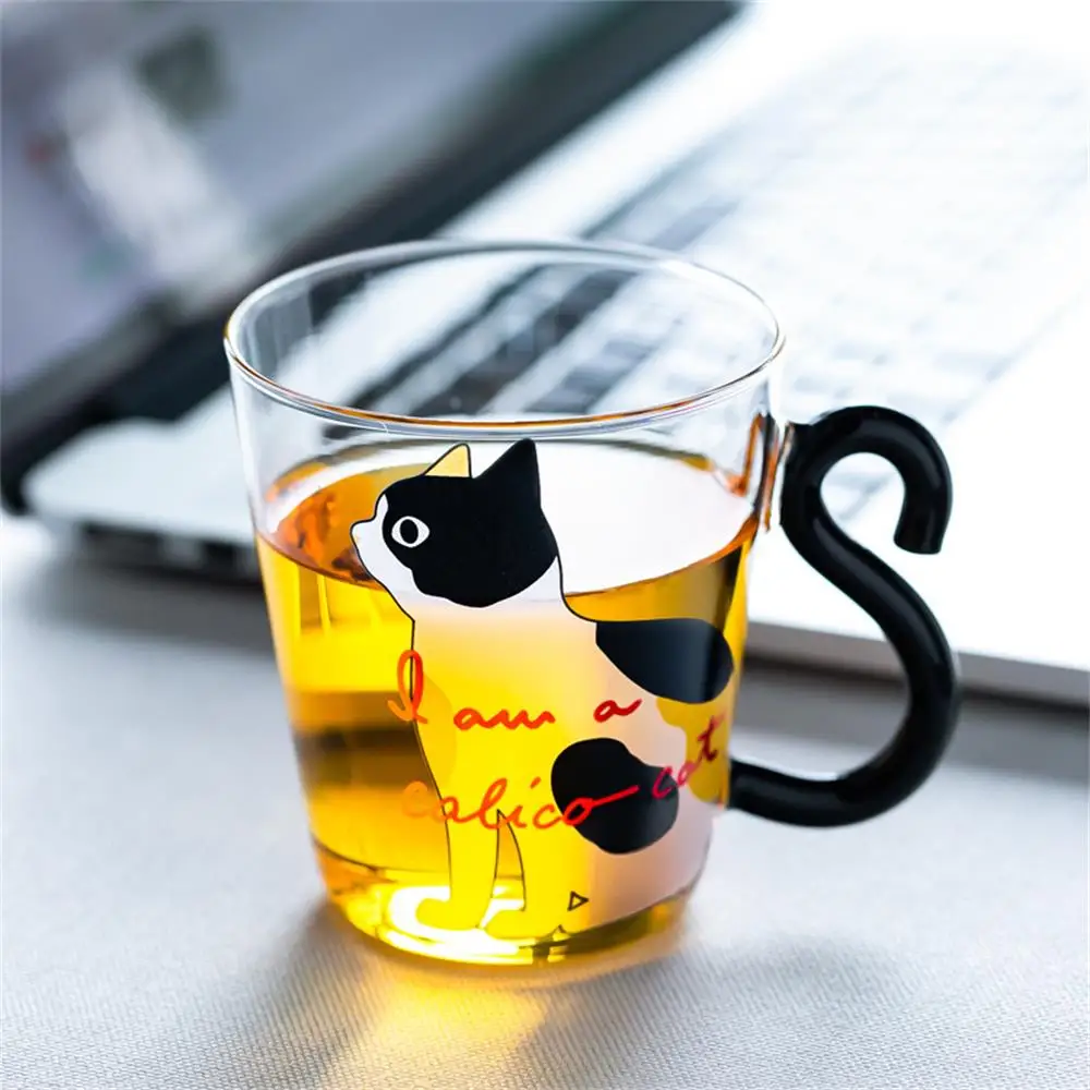 

300ml Glass Juice Coffee Cup Milk Tea Coffee Glass Mug Cat Tail Handle Mug Red Wine Beer Water Cup Valentine's Day Lover Gift