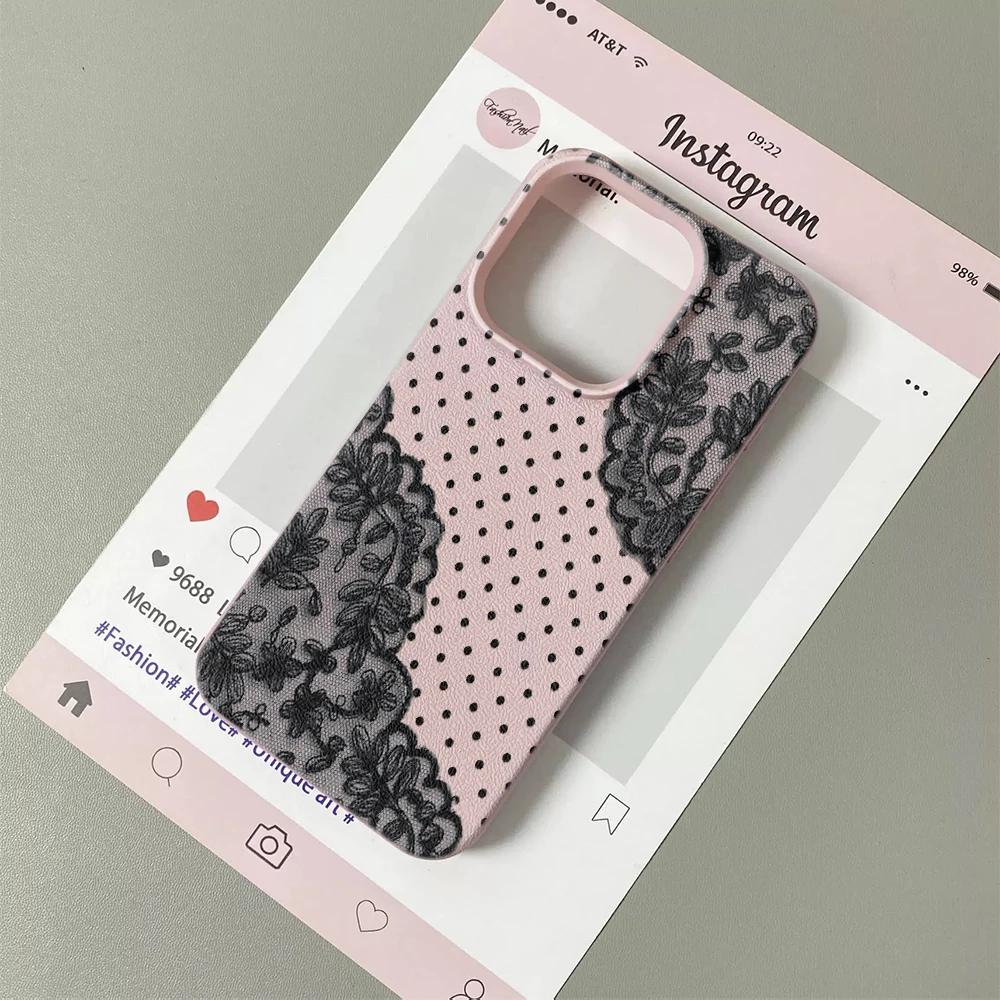 Фото Чехол для телефона iPhone 11 14 17 15 13 16 12 Plus Pro Air, черный, кружевной, в горошек, элегантный, с защитой от падений, устойчивый к царапинам, прозрачный №5