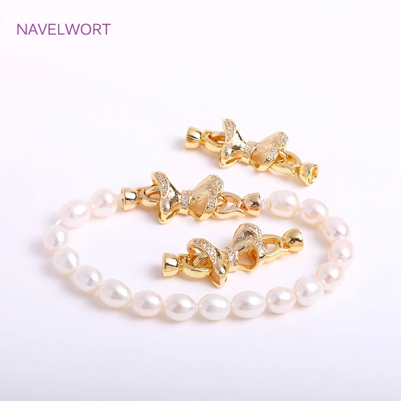 

Trendy 18K Gold Plated Bowknot Pearl Clasp Connector For Bracelet Necklace Making Accessories DIY Jewellery Making Supplies