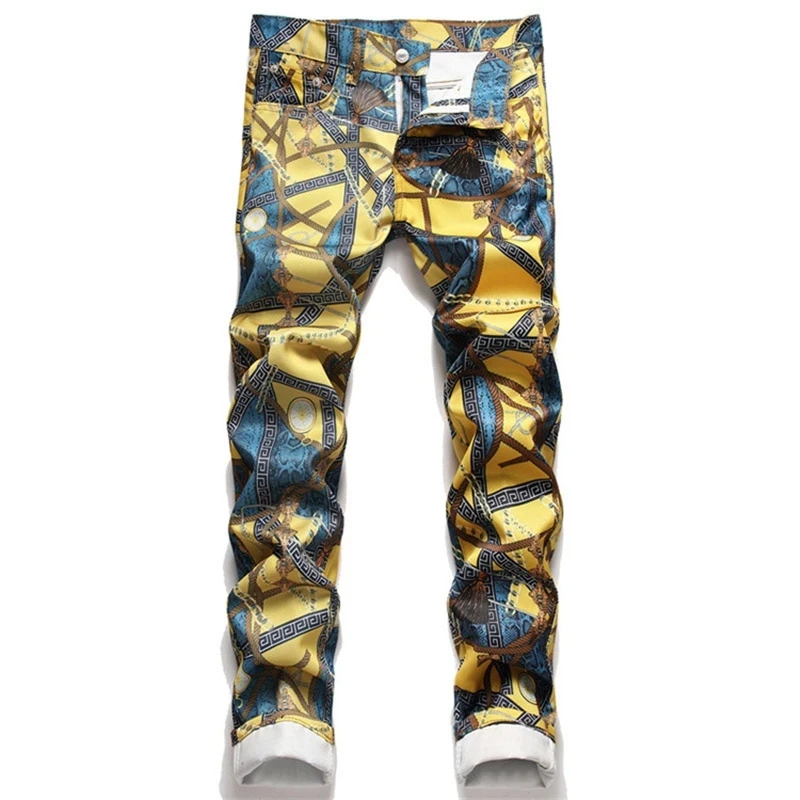 

Slim Fit Stretch Men's Street Prints Jeans Fashion Skinny Denim Pants Colored Painting Party Jeans Hip-hop Casual Trousers