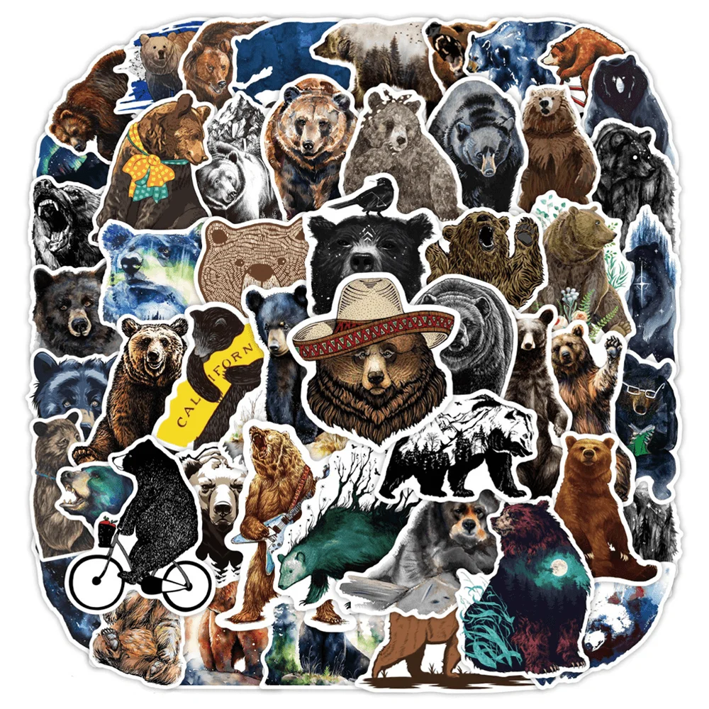 

50pcs Cartoon Wild Bear Stickers Pack Phone Case Ipad Guitar DIY Motorcycle Sticker Journal Accessories Scrapbooking Supplies