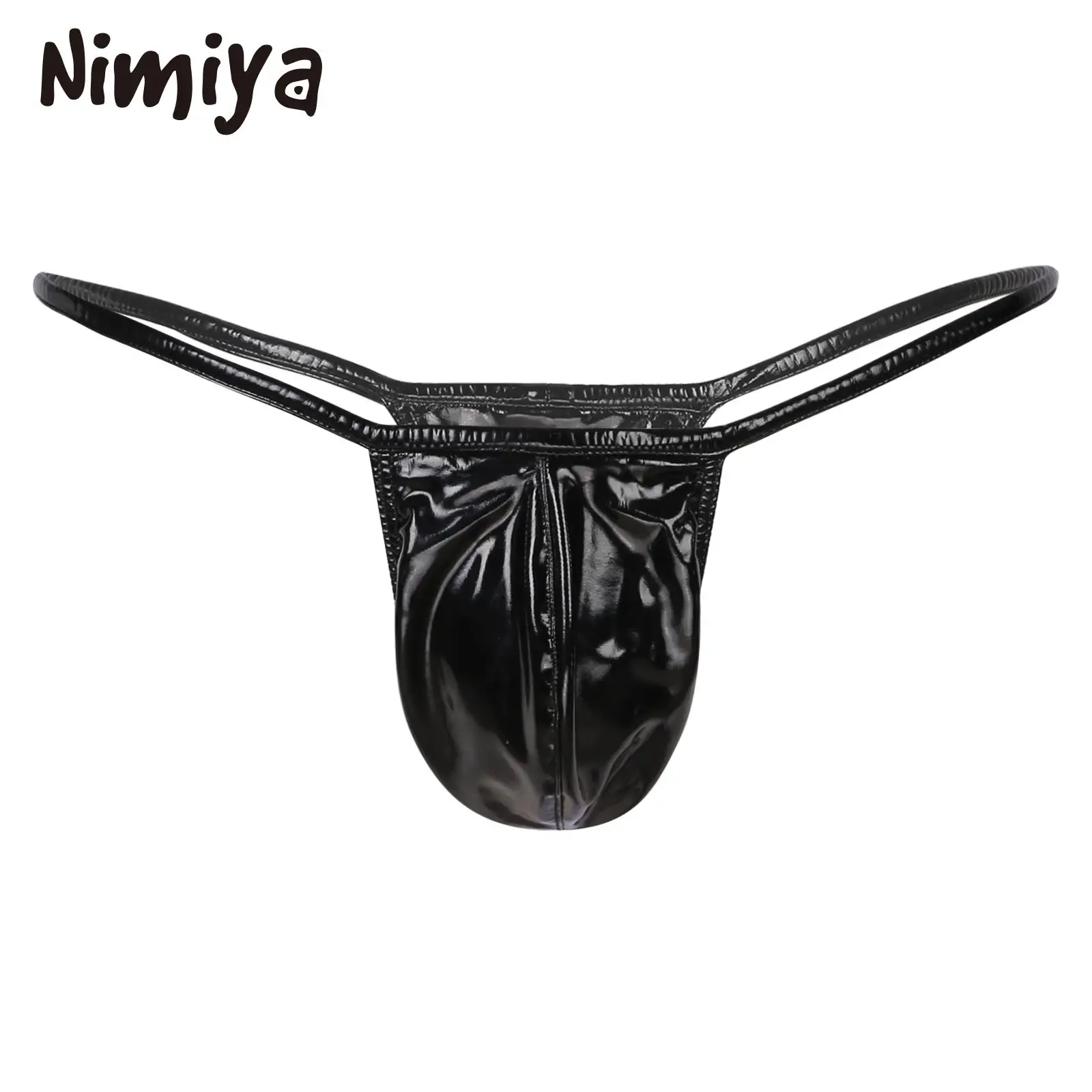 

Nimiya Mens Wet Look Bulge Pouch Pu Leather Glossy Thongs Low Waist G-strings Elastic Waistband T-back Underwear for Date Nights