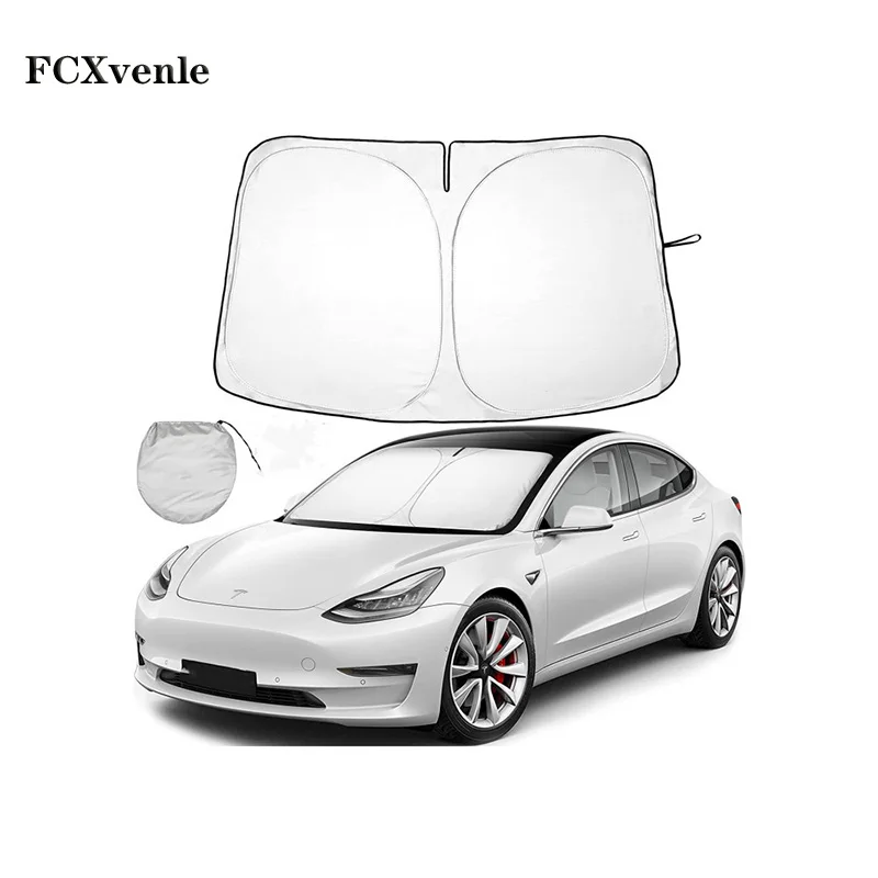 

FCXvenle For Tesla Model Y Model 3 2017 2018 2019 2020 2021 2022 Car Windshield Sunscreen Window Sun Shade Visor Blocks Parasol