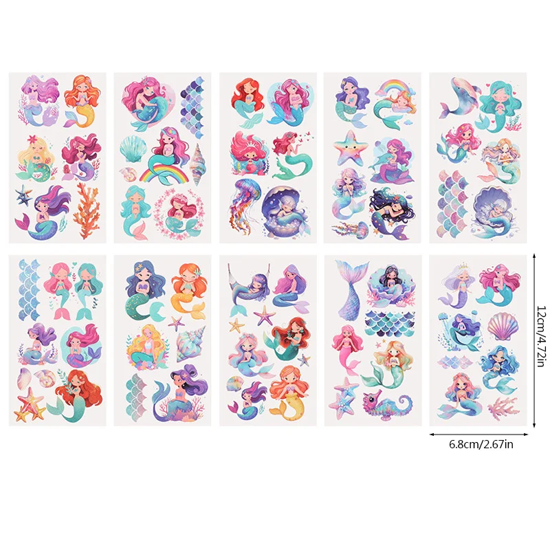 Водостойкие наклейки-татуировки русалки ZQNYCY, 10 шт.