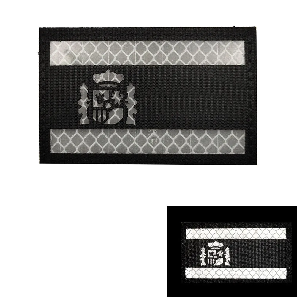 

Spanish Flag Tactical Patches on Clothes Pvc Patch Backpack Infrared Reflective Stickers Hook and Loop Badges Military Patches