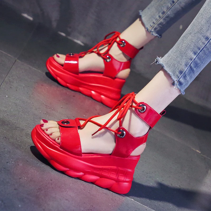

Fashion Wedges Shoes For Women Sandals 7CM High Heels Summer Shoes 2023 exy Femme Leather Platform Sandals White shoes