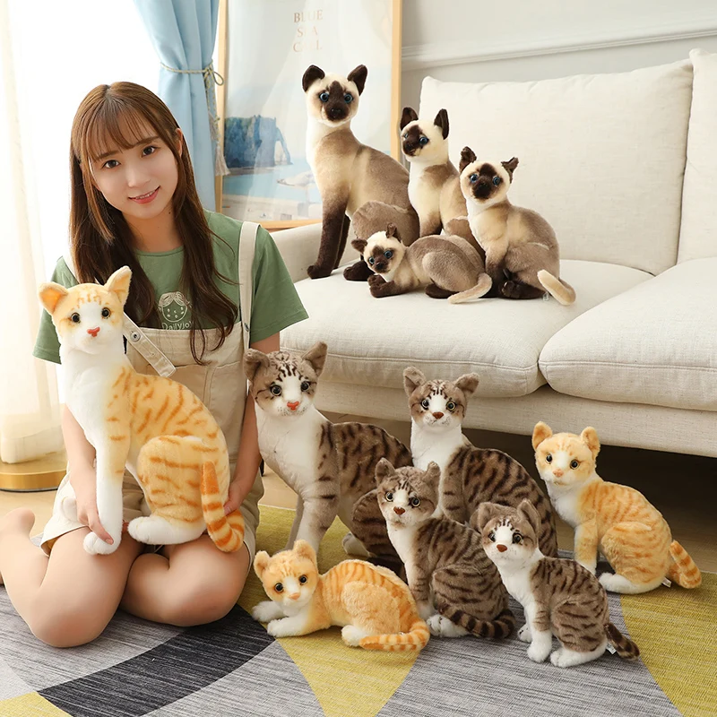 

Stuffed Lifelike Siamese Cats Plush Toy simulation American Shorthair Cute Cat Doll Pet Toys Home Decor Gift For Girls birthday