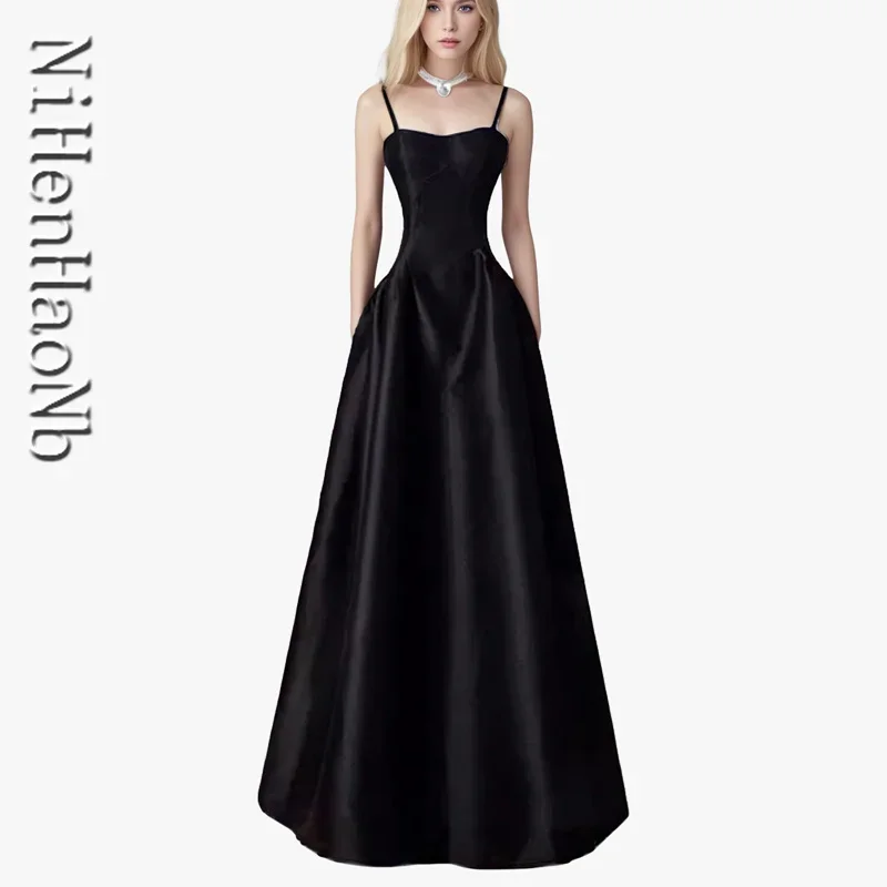 Роскошное 2024 новое французское вечернее платье на бретельках женское тонкое