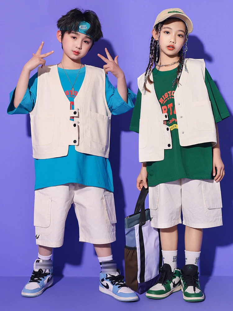 

Детский костюм для джазовых танцев, одежда для выступлений в стиле хип-хоп для девочек и мальчиков, белый жилет, свободный костюм для концерта, фестиваля, сцены, наряд BL10408