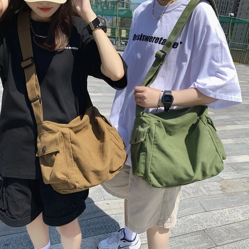 

Large Capacity Women's Bag Solid Summer New Canvas Shopper Travel Simple Fashion Black Woman Crossbody Shoulder Bags For Women