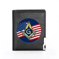 classic american freemasonry sign printing pu leather wallet men bifold credit card holder short purse bg3501