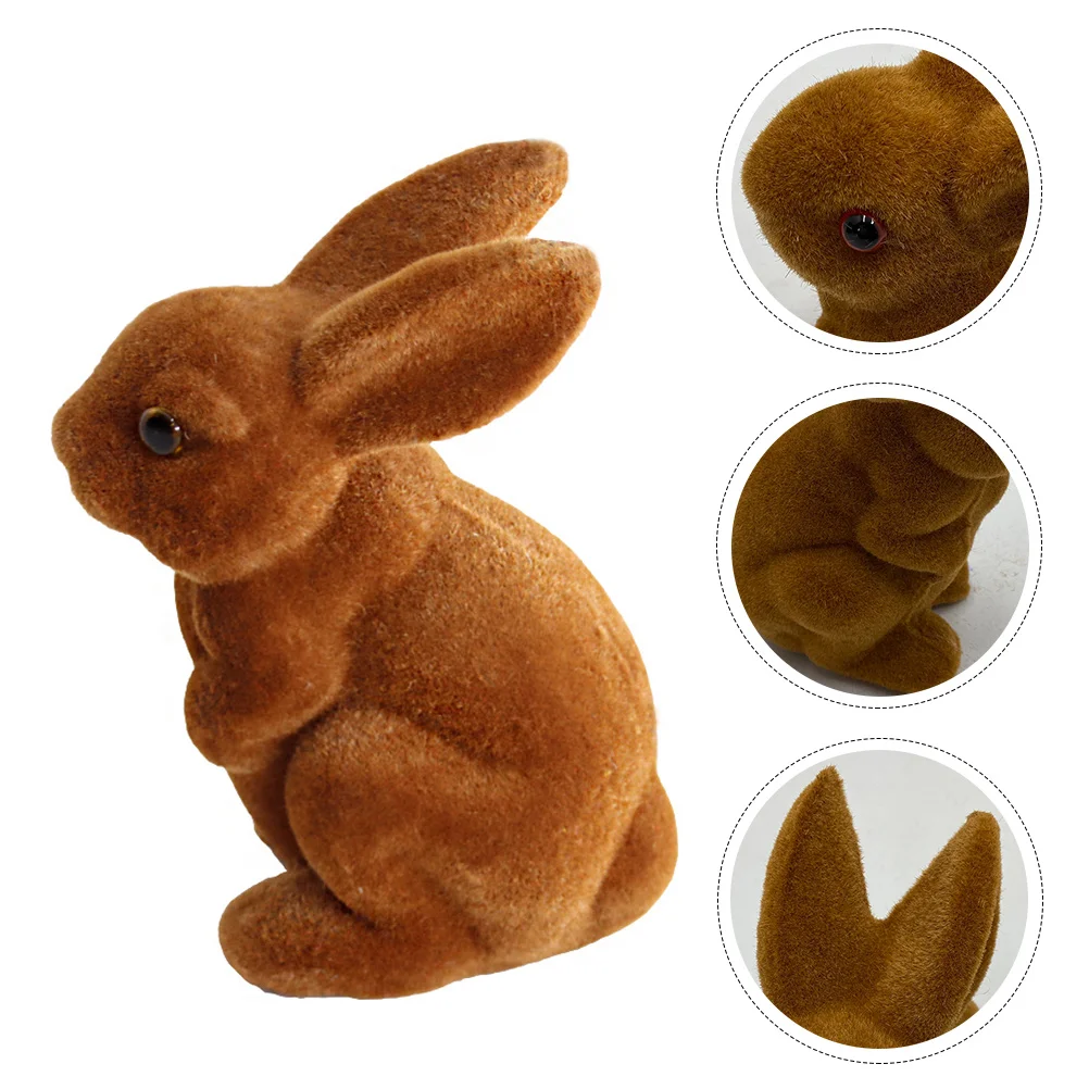 

1 Pc Easter Resin Flocked Rabbit Adornment Simulated Rabbit Decor