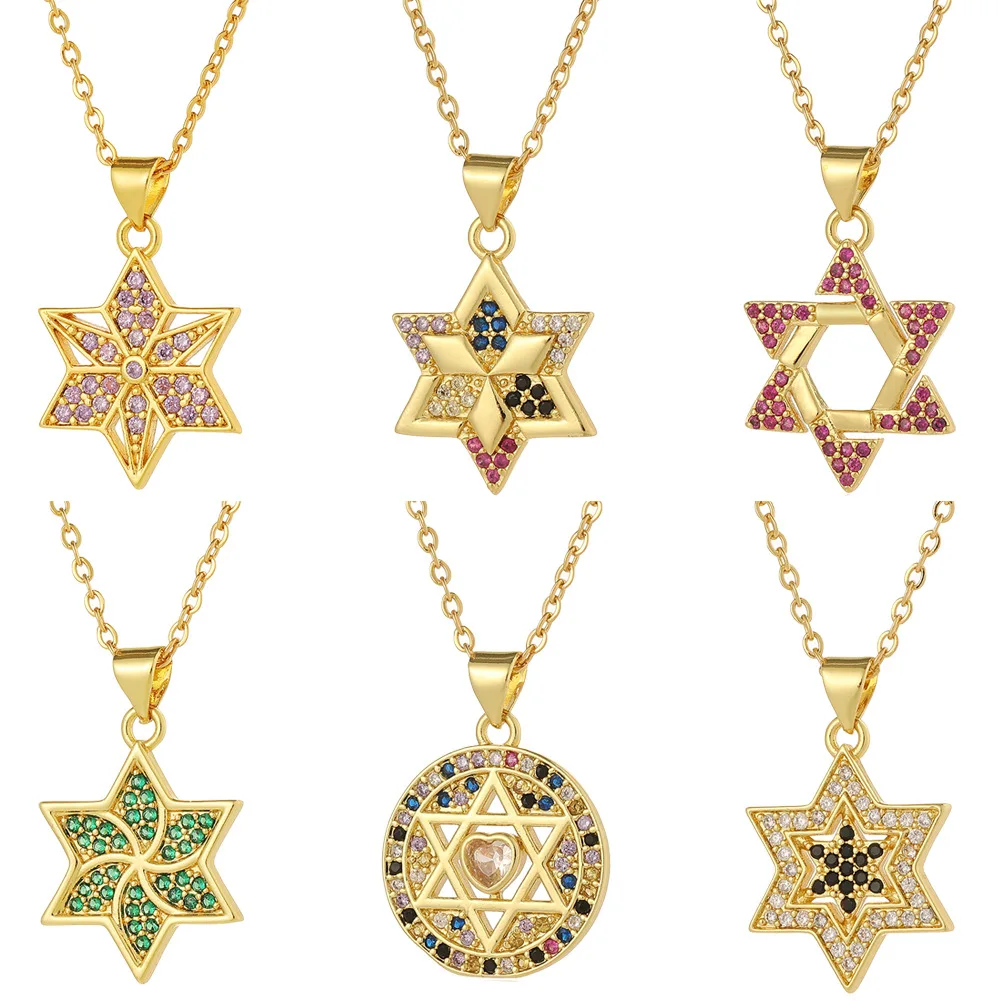 

Classic Popular Hexagram Pendant Necklace Copper Inlaid Zircon Women'S Necklace Personalized Geometric Pentagram Pendant Jewelry
