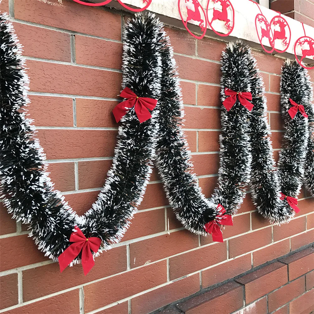 

2M Christmas Garland Home Party Wall Door Decor Bar Tops Ribbon Christmas Tree Ornaments Tinsel Strips with Bowknot
