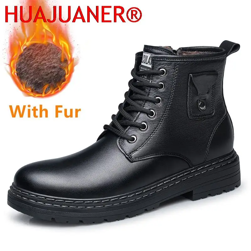 Fashion High-Top Men Boots Genuine Leather Mens Motorcycle Boots High Quality Male Casual Shoes Soft Warm Winter Boots for Men