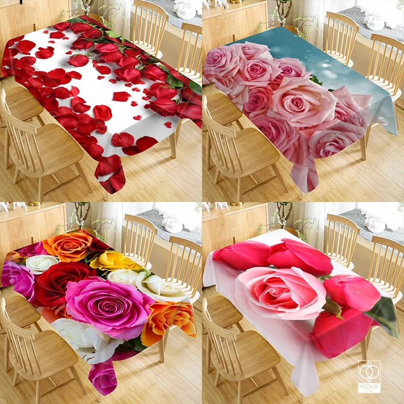 Rose Flower Printed Tablecloth 3D Print Beautiful Flower Style Suitable for Coffee Dining Table Coffee Set Kitchen Decoration
