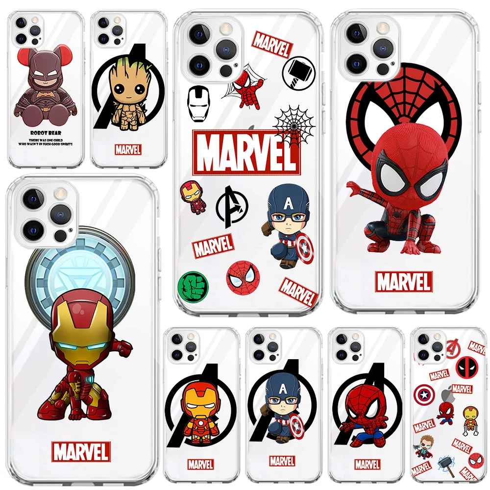 

Marvel Spiderman Iron Man Captain Clear Case For Apple iPhone 13 Pro 11 12 7 8 Plus SE 2022 XR X XS Max 6 6S Phone Cover