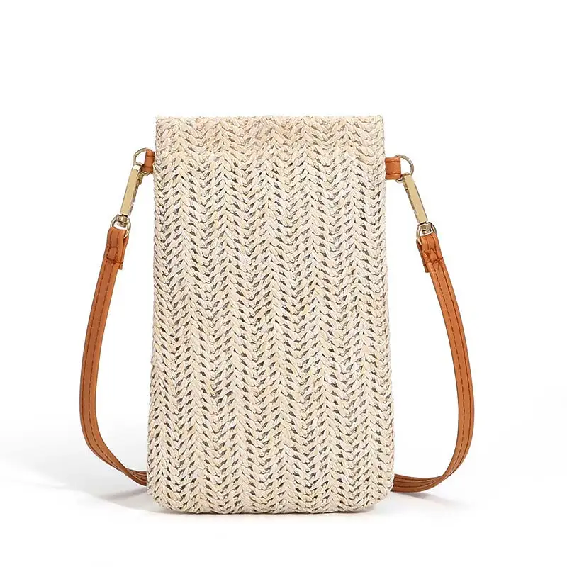 

Women Fashion Woven Straw Crossbody Bag Bohemian Summer Beach Small Rattan Shoulder Bag Solid Mobile Phone Purse