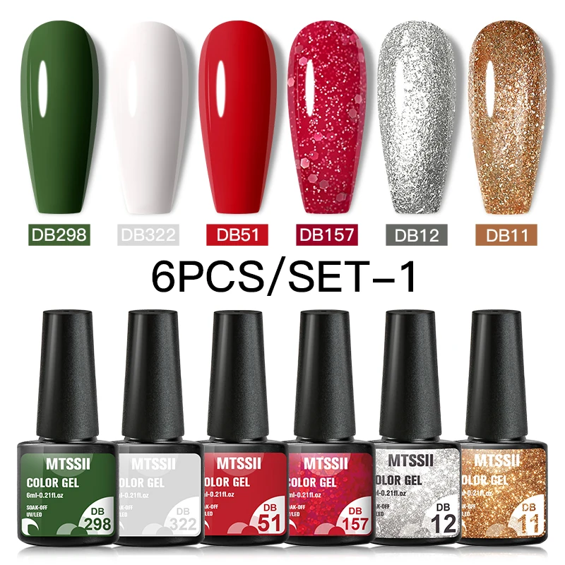 

6/4Pcs Christmas Colors Gel Nail Polish Set Nude Glitter Semi Permanent UV Led Gel Varnish Soak Off Nail Gel Kits Art Design