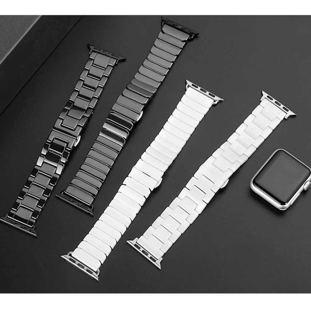 

Ceramic Strap for Apple Watch Band 44mm 40mm 45mm 49mm 42mm 38 Stainless steel butterfly bracelet iWatch series 6 3 7 8 se ultra
