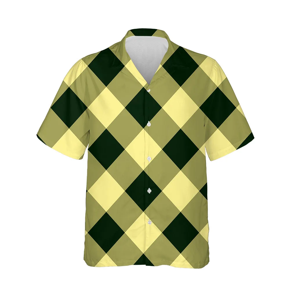 Jumeast New 3D Men's Clothing Summer Plaid Shirts For Men Casual Mens Hawaiian Shirt Short Sleeve Breathable Oversized Blouses