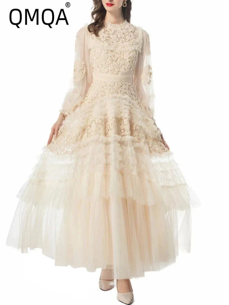 QMQA модные женские дизайнерские платья с открытыми оборками элегантное сетчатое