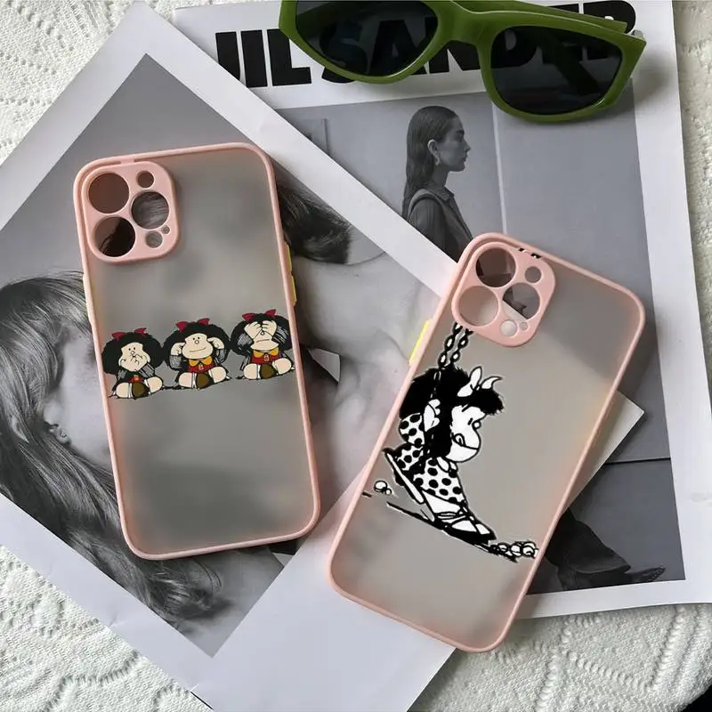 

Cartoon Mafalda Phone Case Luxury Silicone Shockproof Matte For Iphone 7 8 Plus X Xs Xr 11 12 13 Mini Pro Max