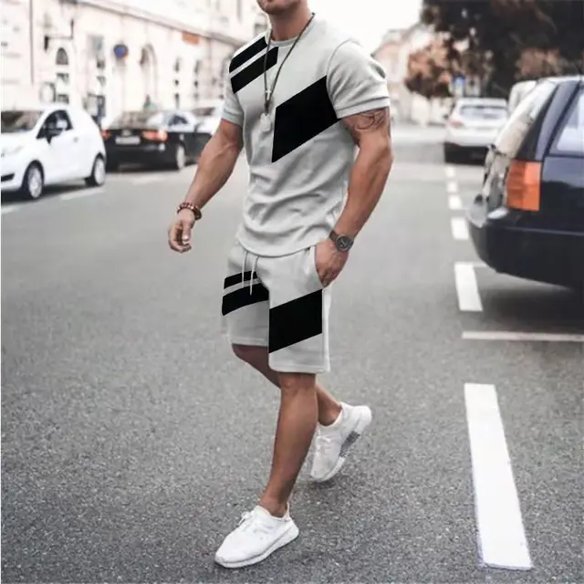2023 New Product Recommended Summer Men's T-shirt Suit Business Casual Style Sportswear 3D Printed O-collar Oversized Tracksuit 4