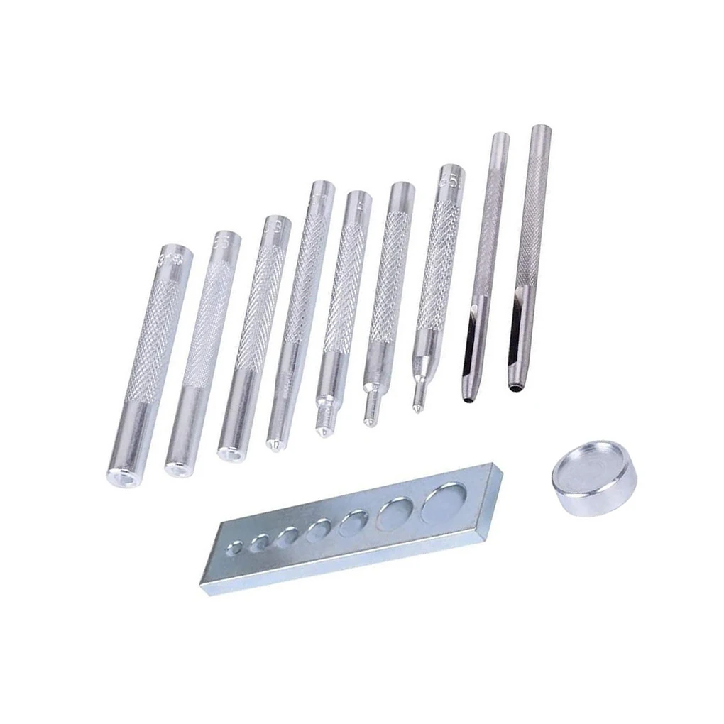 

11Pcs Leather Tool Pressing Studs Rivets Fastener Portable Hand-Punching Install Rivet Setter Base Kit Clothing