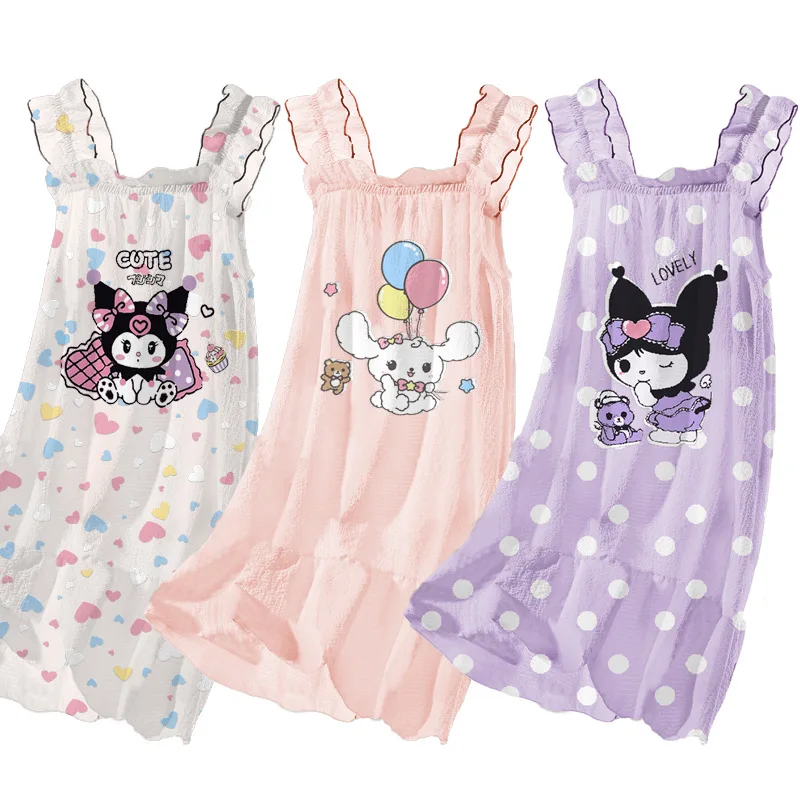

Sanrios Anime Kawaii Kuromi Cinnamoroll Girl Pajama Skirt Summer Children Cotton Yarn Sling Princess Skirt Family Birthday Gift