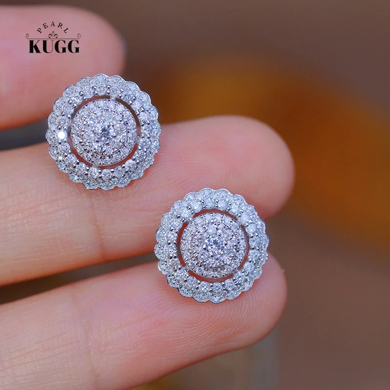 KUGG серьги из 100% белого золота 18 карат роскошный круглый дизайн серьги-гвоздики