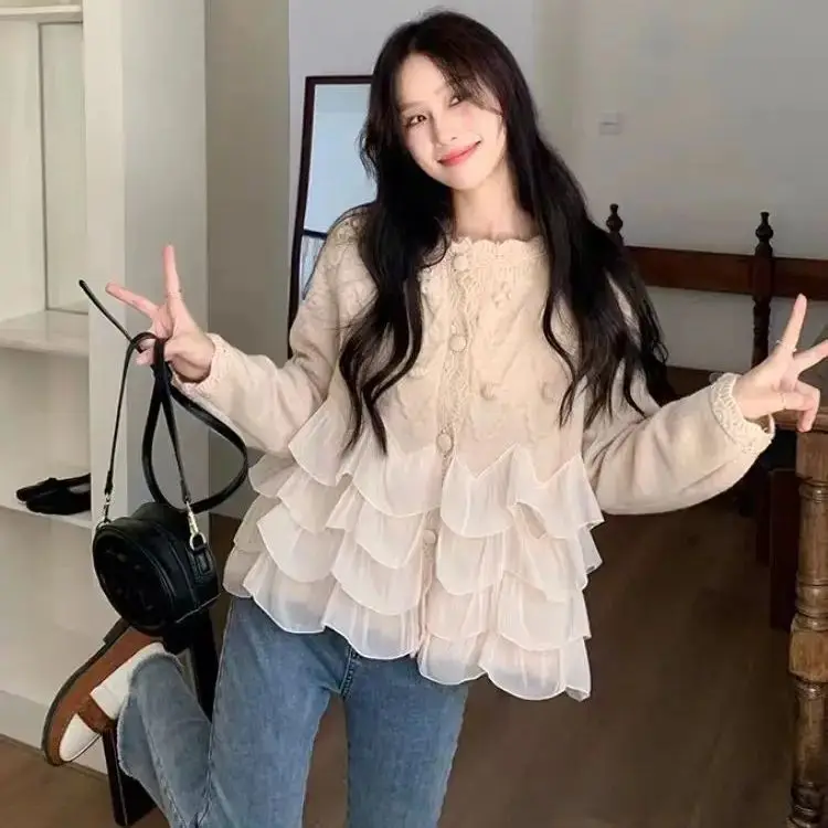 Свитер-кардиган женский универсальный Свободный пуловер молочно-коричневого