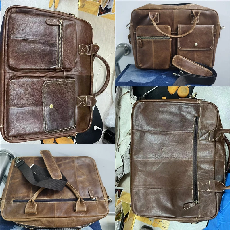 2018 New Men Briefcases Genuine Leather Men's Handbag Vintage Laptop Briefcase Business Messenger Shoulder Bags Men's Bag