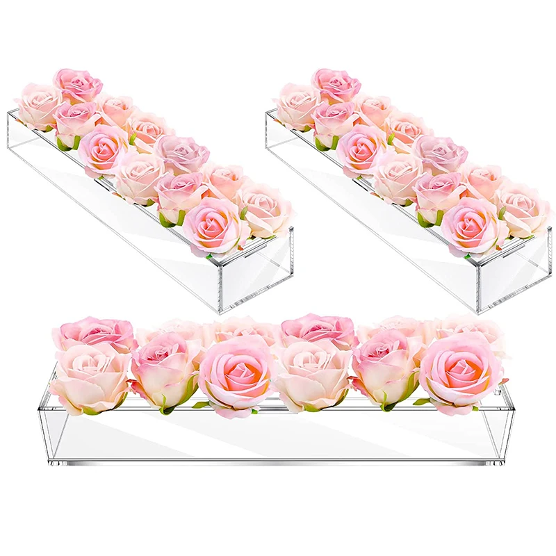 

Decor 10-18 Wedding Centerpiece Tabletop Acrylic Vases Rectangular Vase Flower Decorative Clear Holes Arrangement Vase Home