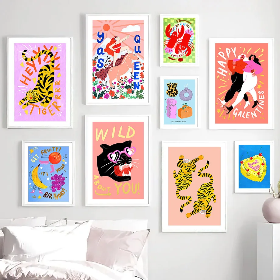 Золотая фольга ярко-розовый леопард тигр Лобстер королева настенная Картина на