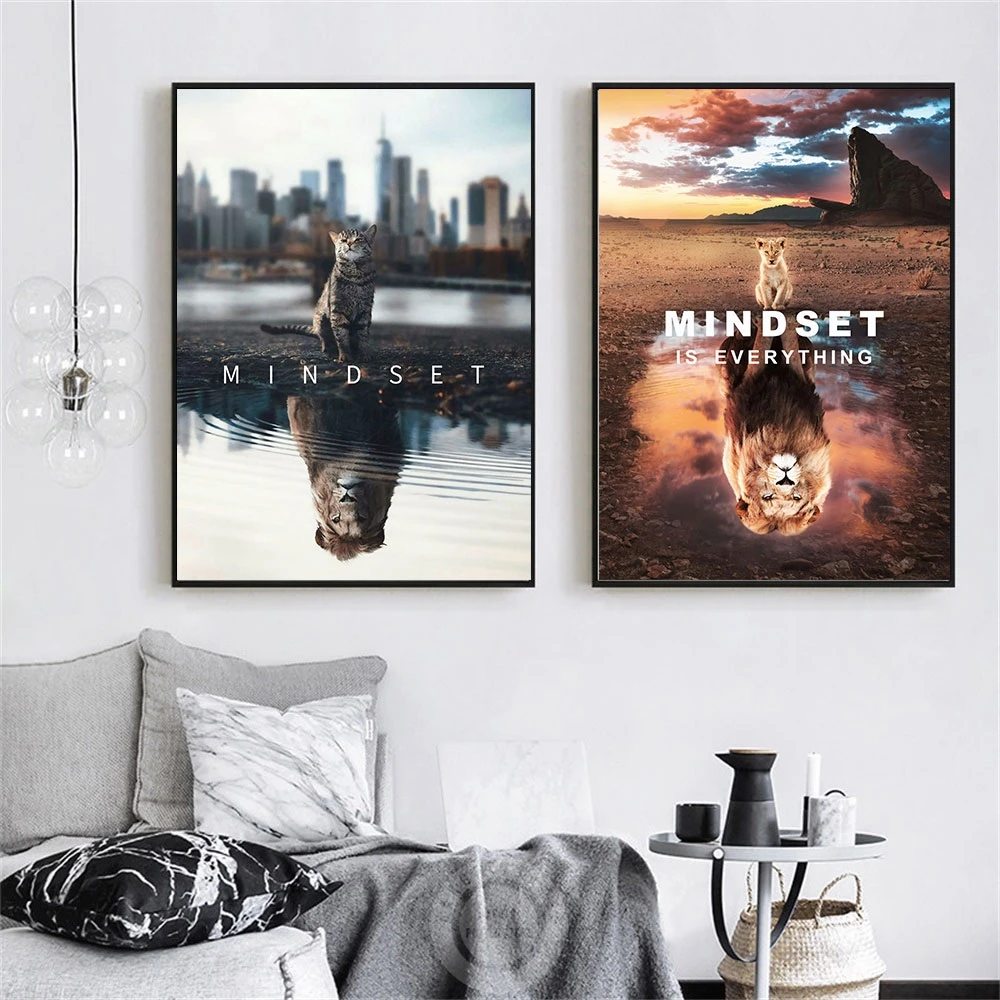 Животные Лев Mindset Is All мотивационные цитаты холст живопись черепаха вперед плакат