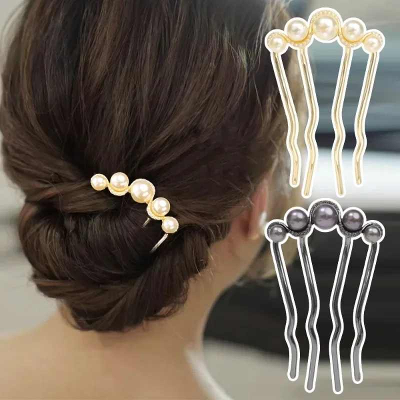 Жемчужные U-образные заколки для волос Женские однотонные винтажные Элегантные