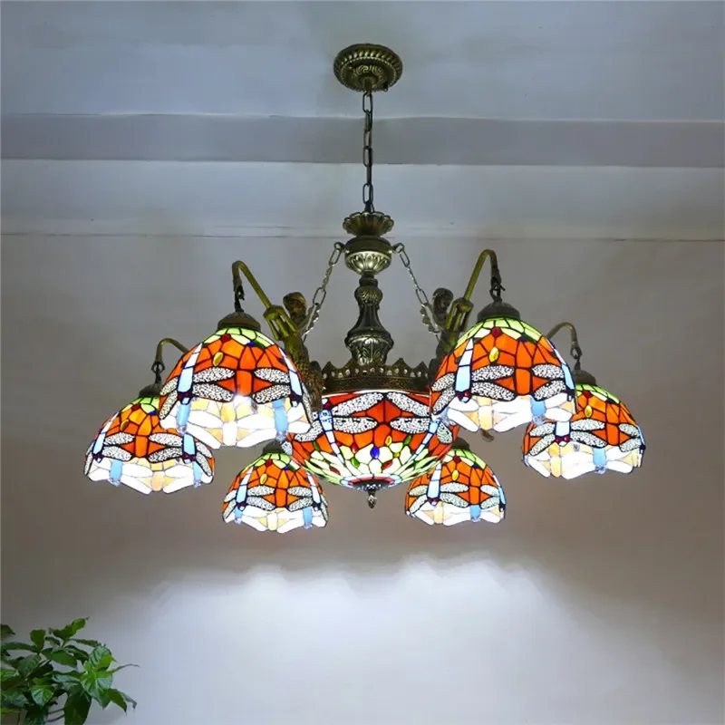 TINNY Tiffany European Living Room PendantLamp Vintage Creative Color Glass restaurant Bedroom Hotel Villa Chandelier Specifica