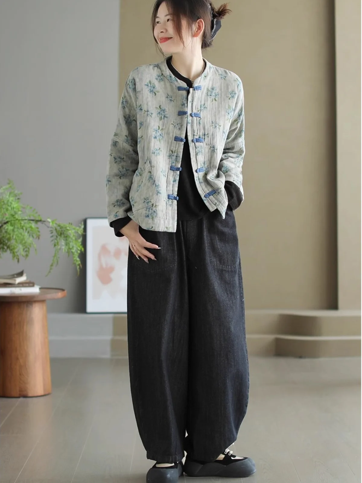 Этническая Sle китайская цветочная пластина с пряжкой короткая верхняя одежда