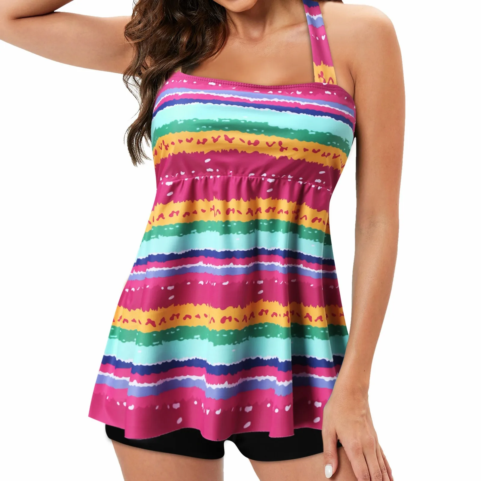 

Strappy Print Back Plus Size Women Piece Swimsuits Two Swimdress Set Tankini Swimwears Tankinis Swimwears tankinis sexy swimsuit