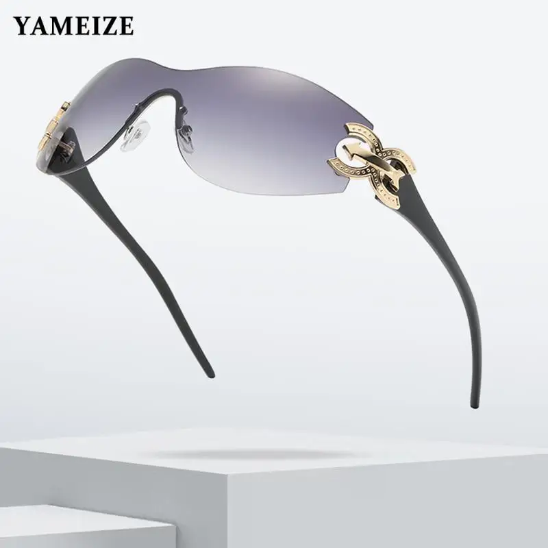 

Y2K One Piece Sunglasses for Men Brand Designer Rimless Sport Sun Glasses Women Retro Goggles Shades Outdoor Uv400 Oculos De Sol