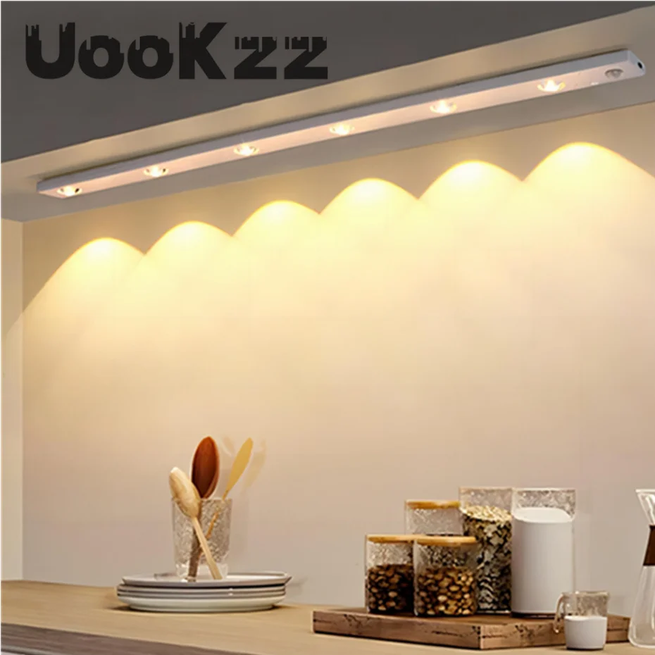 

LED Night Light Kitchen Under Cabinet Light 17/30/60cm Rechargeable PIR Motion Sensor Closet Wardrobe Lamp Aluminum Night Light