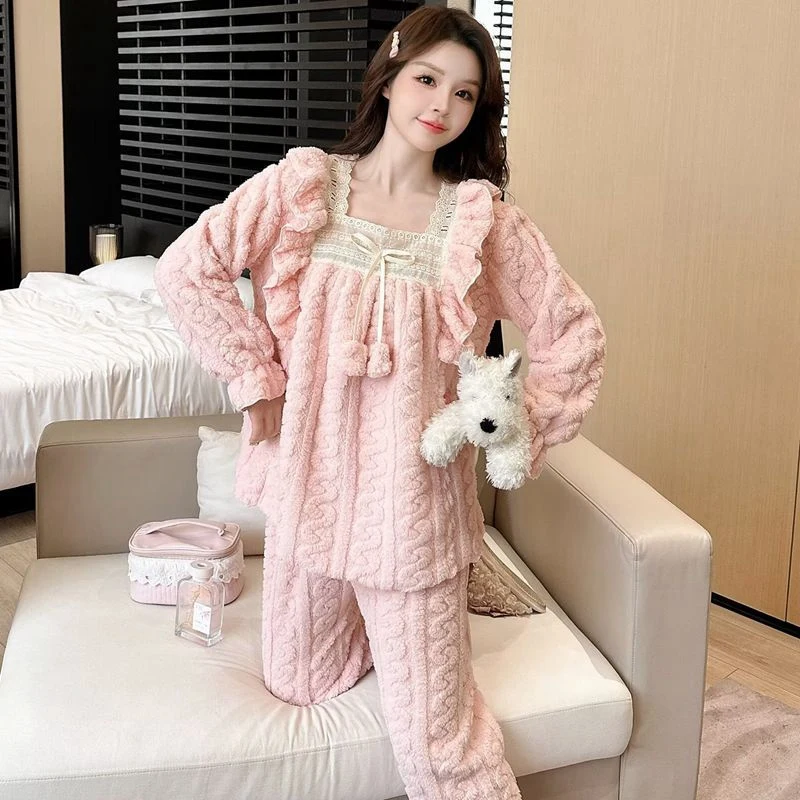 2024 зимние милые кружевные пижамные комплекты принцессы с длинными рукавами