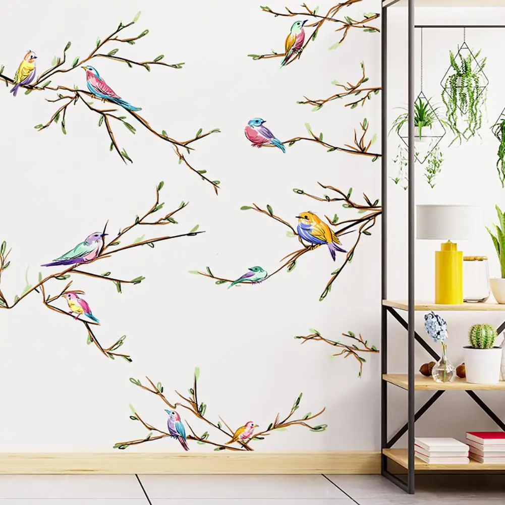

2 Sheets Chinese Style 3d Tree Branch Bird Wall Stickers Wall Mural For Home Bedroom Living Room Wall Decor