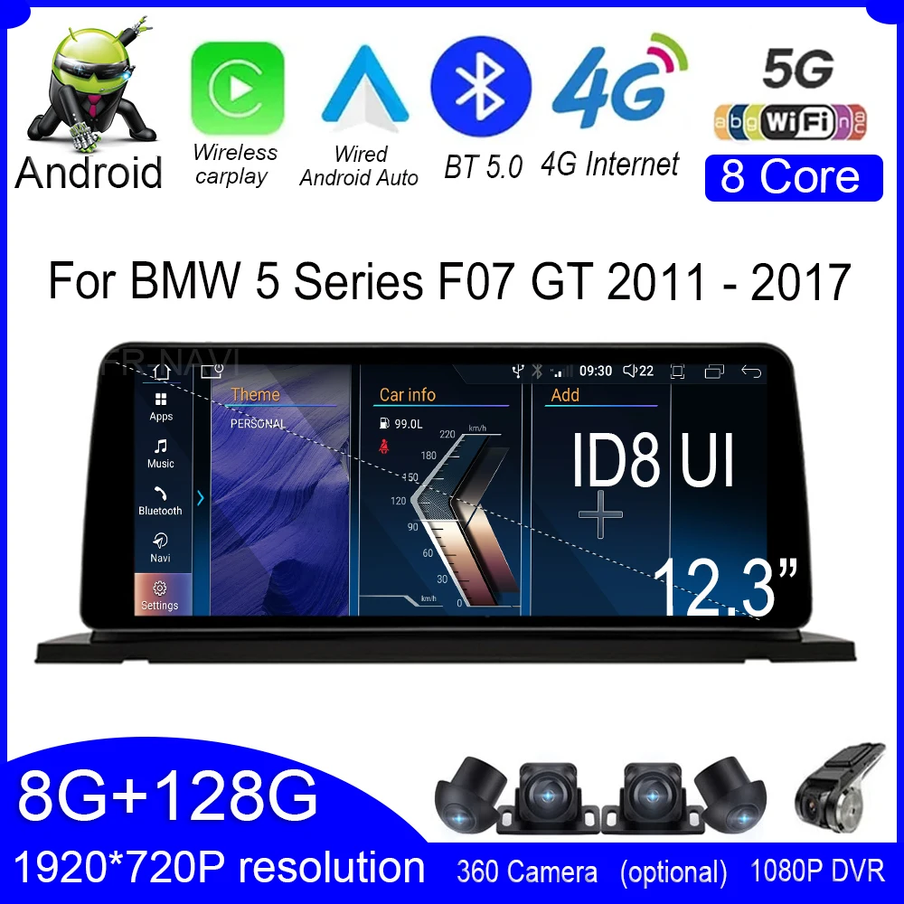 

1920*720P 12.3" IPS For BMW 5 Series F07 GT 2011 - 2017 CIC NBT System Android 12 Car Player GPS Navigation Multimedia Video BT