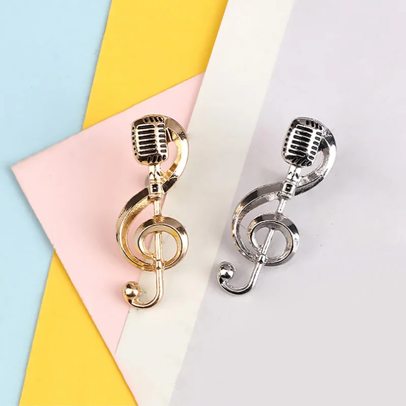 Микрофон-брошь "Новая мода" с музыкальной нотой унисекс, из металла, золотого и серебряного цвета, с музыкантскими пинами для рубашки на вечеринке, прикрепленные к лацкану, сувениры с мероприятия.