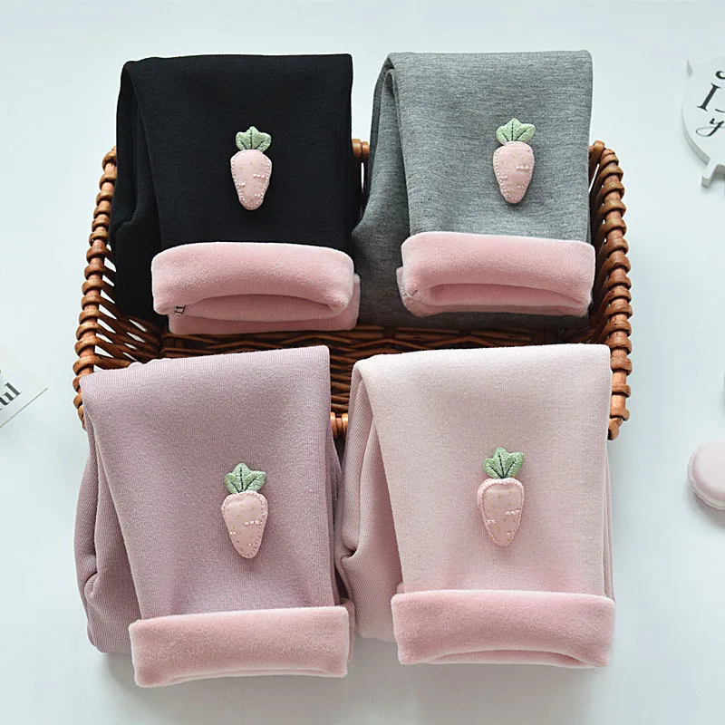 

Kids Pants Winter Warm Leggings Girl Thicken Fleece Tights Children Clothes 2-10 Years Leggins Trouser Pantalones Black Pink